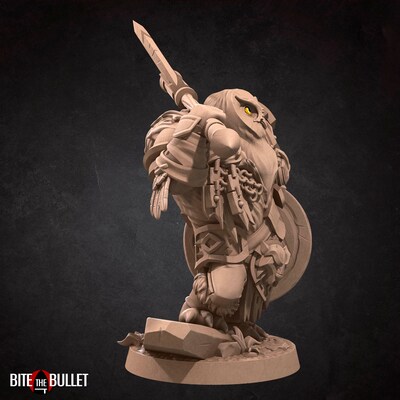 Owl Barbarian from Bite the Bullet's Owlfolk set. Total height apx. 50mm. Unpainted Resin Miniature - image5